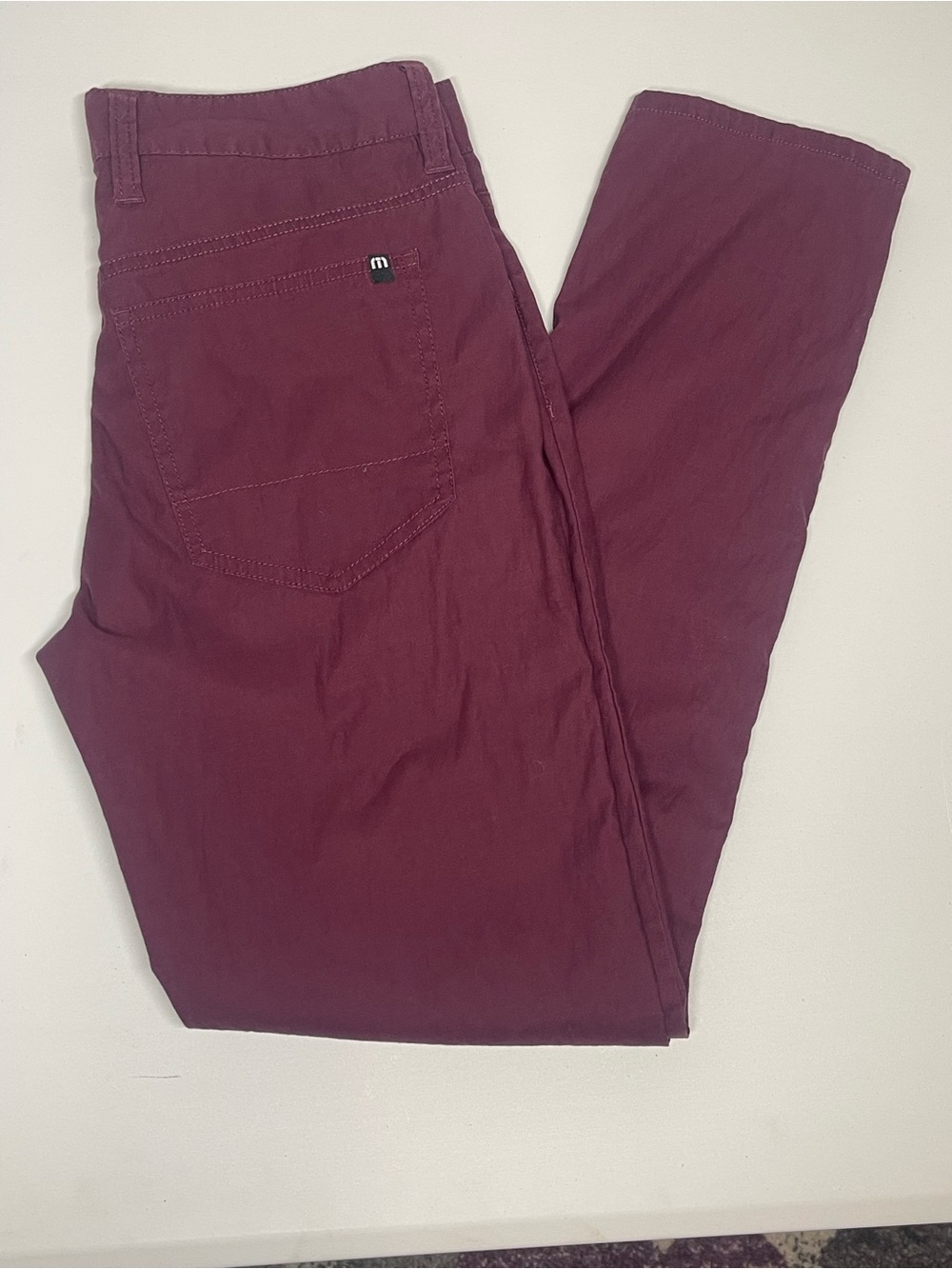 TravisMathew Men's 5-Pocket Golf Pants 30x30 Maroon Burgundy Tencel Stretch